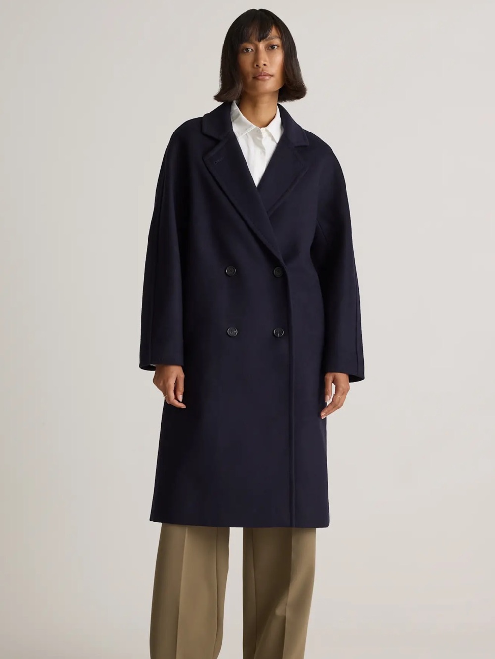 NWT Quince Italian Wool Double Breasted Slouch Coat Cadet Blue MEDIUM 1256